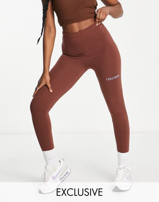 ASOS DESIGN – Brązowe legginsy z rozcięciem po bokach