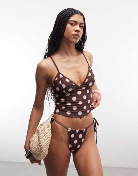COLLUSION – Brązowo-różowe bikini w rozmyty wzór w groszki - view 1