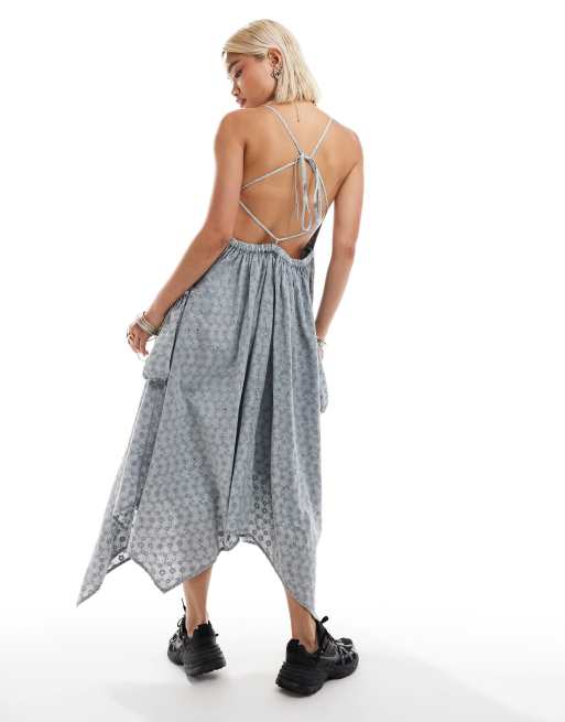 COLLUSION broderie babydoll dress with utility pocket in washed blue, 2 of 4