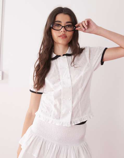 COLLUSION broderie blouse co-ord in white - view 1