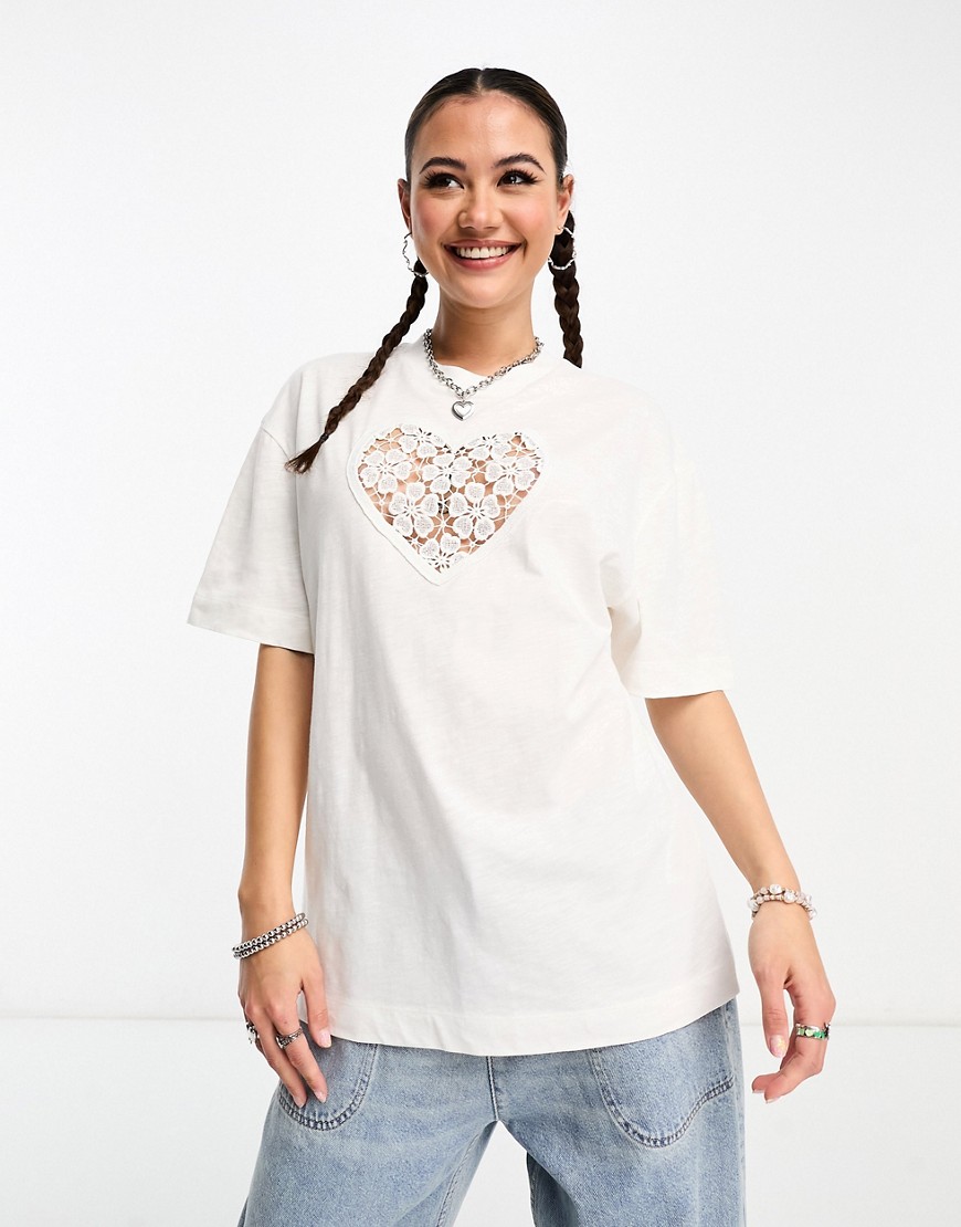 COLLUSION broderie cut out oversized t-shirt in white