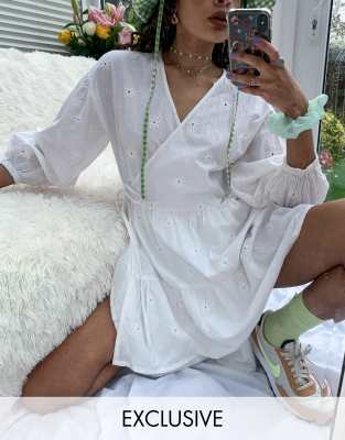 white broderie wrap dress