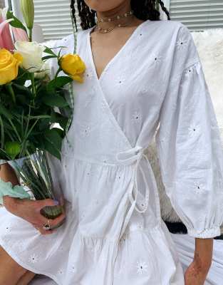 white broderie wrap dress
