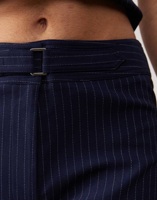 COLLUSION - Broek met lage taille en krijtstreep in marineblauw, 3 van 5