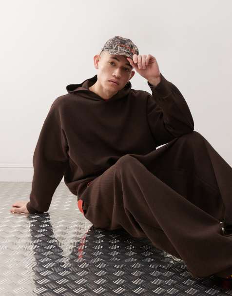 COLLUSION brown hoodie in waffle jersey - part of a set - view 1