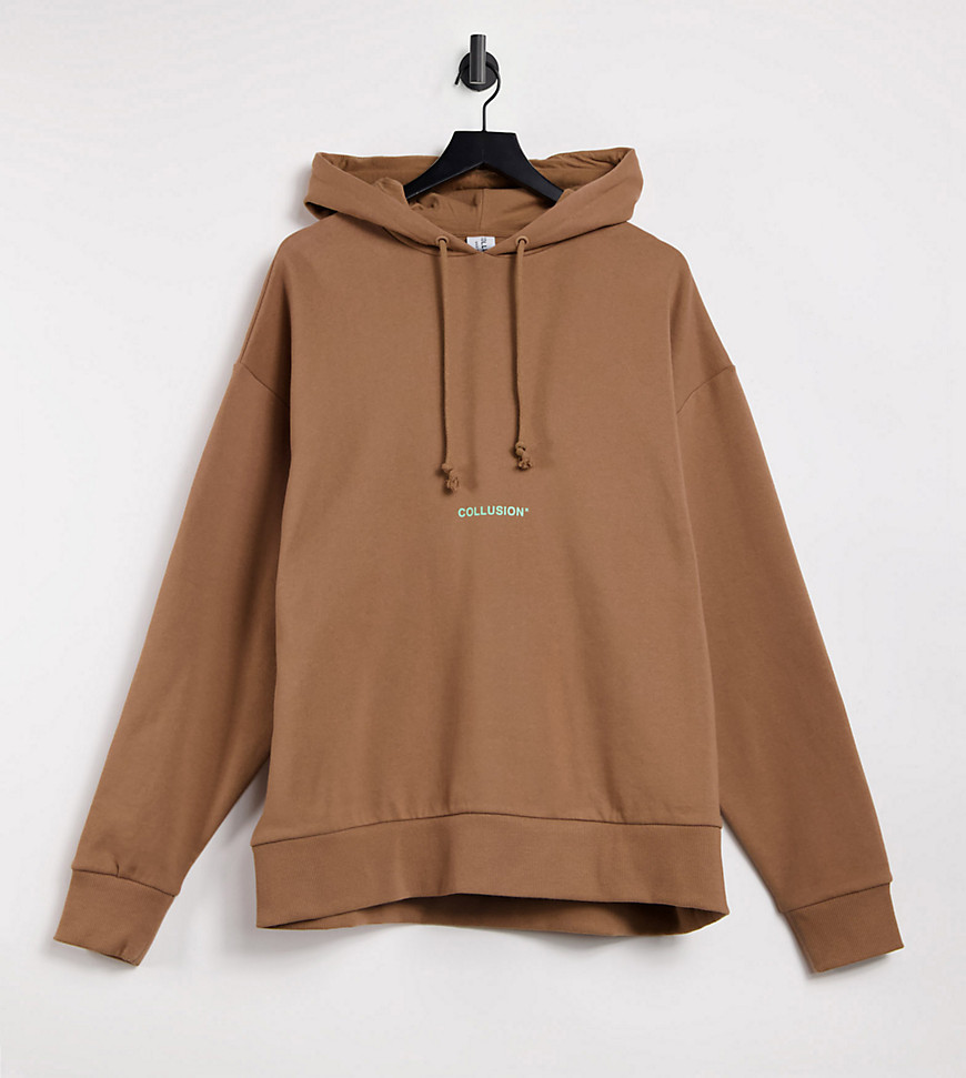 COLLUSION brown oversized hoodie with contrast logo