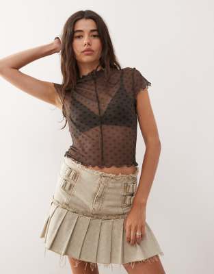 Collusion Brown Spot High Neck Baby Tee-black