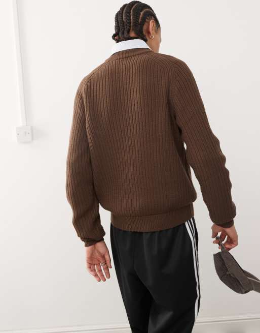 COLLUSION knitted crewneck sweater in brown