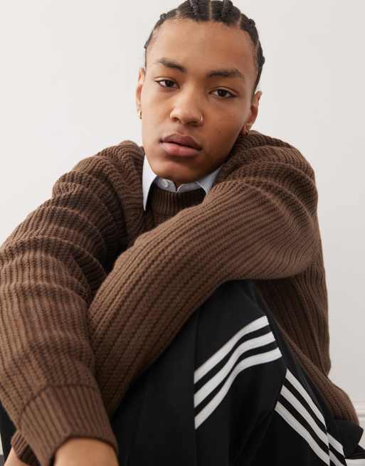 COLLUSION knitted crewneck sweater in brown