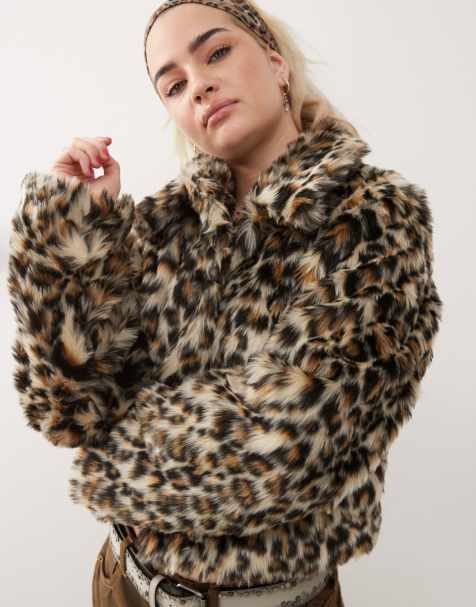 COLLUSION - Brun truckerjakke med leopardprint i imiteret pels - view 1