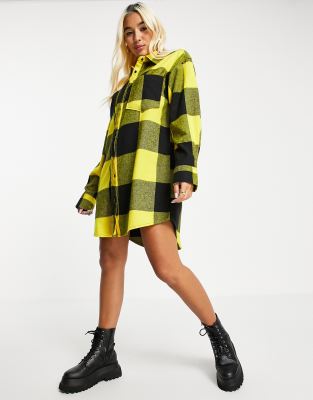 yellow check shirt dress