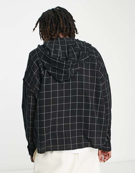 COLLUSION brushed check shirt with hoodie detail in black | ASOS