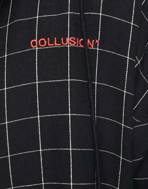 Collusion コリュージョン COLLUSION brushed check shirt with hoodie