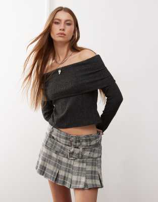 brushed chunky rib bardot in charcoal-Neutral