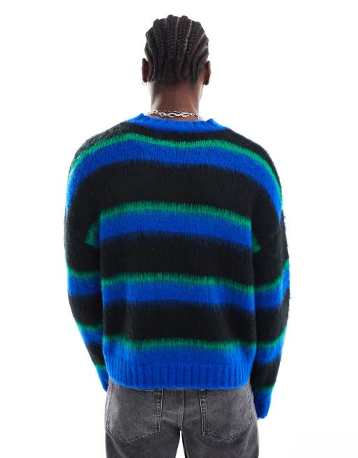 COLLUSION brushed oversized crew neck sweater in blue stripe
