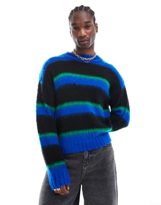 COLLUSION brushed oversized crew neck sweater in blue stripe ASOS