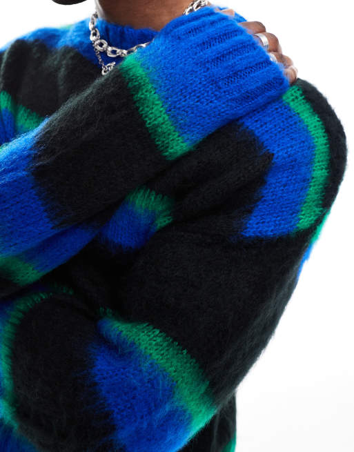 COLLUSION brushed oversized crew neck sweater in blue stripe