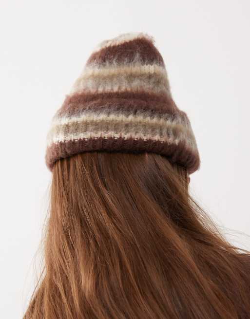 COLLUSION brushed stripe beanie in brown | ASOS