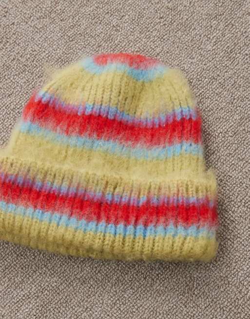 COLLUSION brushed stripe beanie in light green multi | ASOS