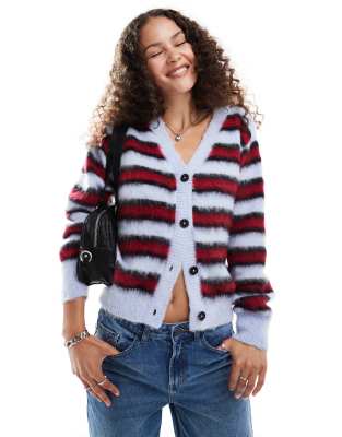 Collusion Brushed Striped V-neck Cardigan In Multi