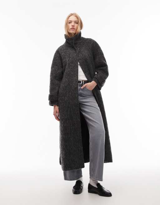 COLLUSION brushed textured heather longline trench coat