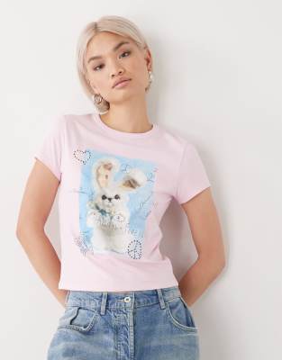 Collusion Bunny Graphic Baby Tee-pink