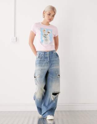 Collusion Bunny Graphic Baby Tee-pink In Pink