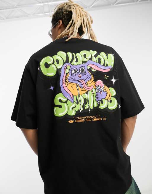 COLLUSION bunny graphic back print oversized t-shirt in black | ASOS