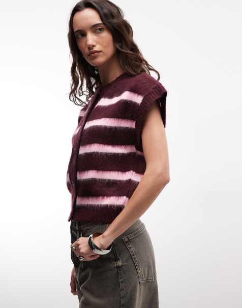 COLLUSION burgundy and pink stripe baby cardigan - view 1