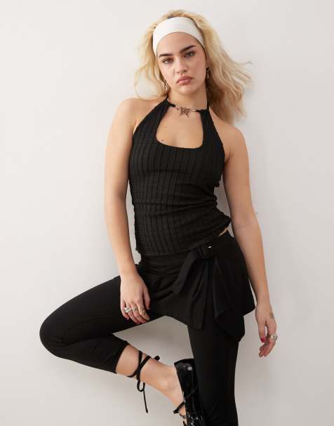 COLLUSION butterfly trim halter neck top in black - view 1