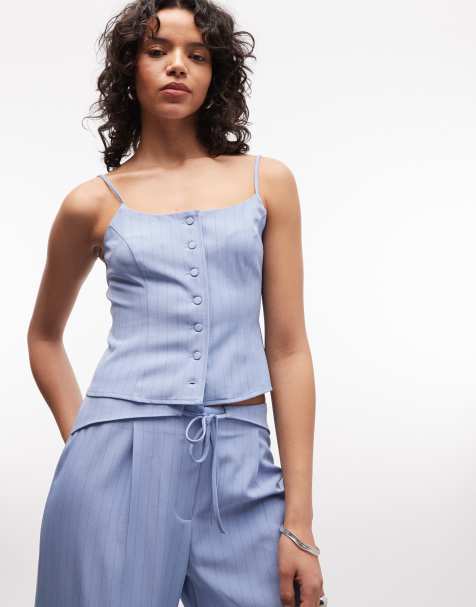 COLLUSION button cami in blue pinstripe co-ord - view 1