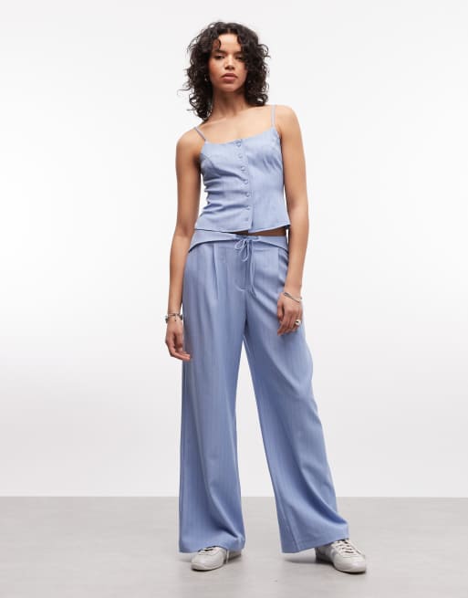 COLLUSION button cami in blue pinstripe co-ord, 2 of 4