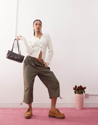 Collusion Button Down Top In Cream-neutral