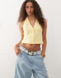 [Collusion] COLLUSION button front halter neck top in butter yellow L Butter yellow