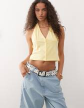 River Island gingham halter neck top in blue