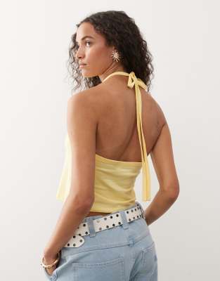 Collusion Button Front Halter Neck Top