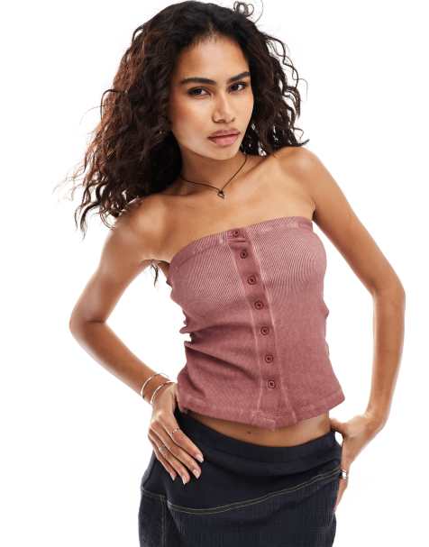 COLLUSION button trim washed bandeau in red - view 1