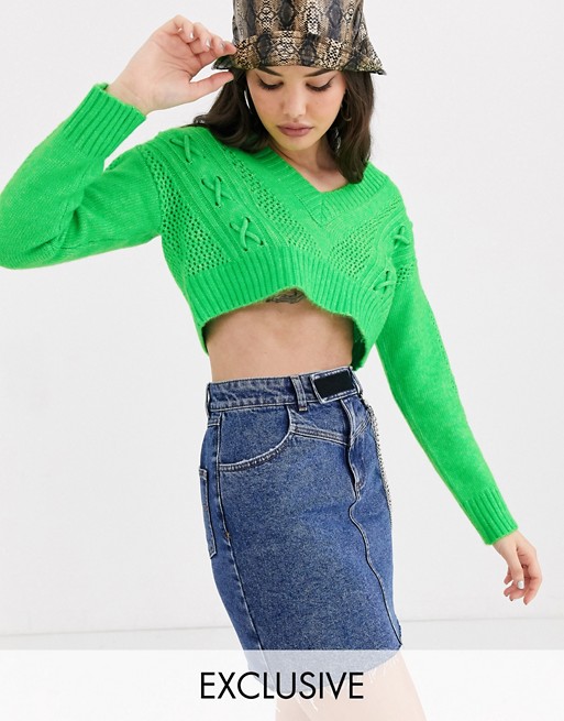 COLLUSION cable detail crop jumper in green