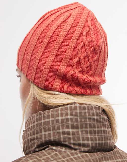 COLLUSION cable knit beanie in red, 2 of 3