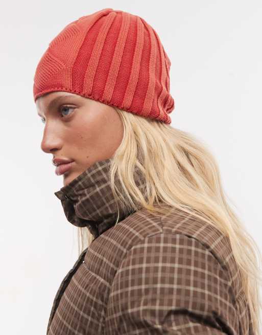 COLLUSION cable knit beanie in red, 3 of 3