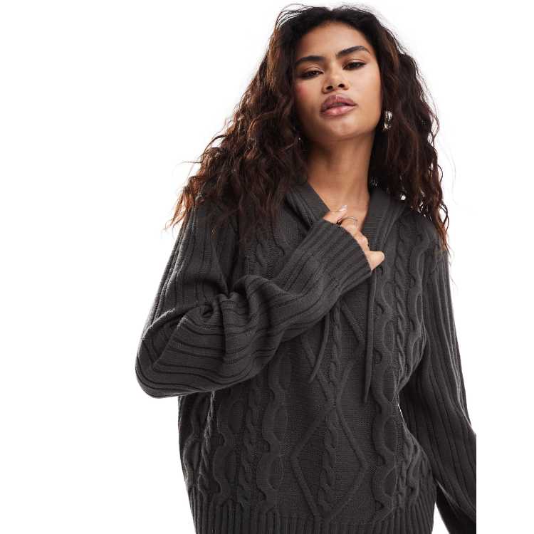 COLLUSION cable knit hoodie in brown | ASOS