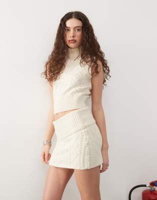 Collusion Cable Knit Mini Skirt In White