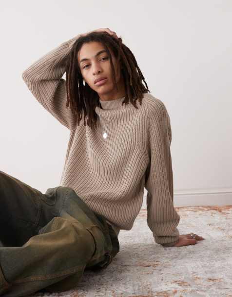 COLLUSION knitted crew neck jumper in camel