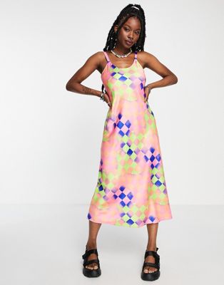 COLLUSION cami abstract printed maxi slip dress in multi - ASOS Price Checker