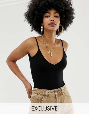 COLLUSION cami body in black Black