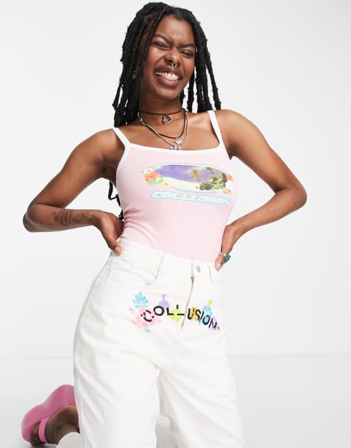 COLLUSION - Cami-body met dolfijnprint in roze 