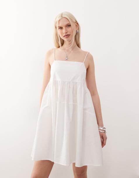 COLLUSION cami mini smock dress in white - view 1