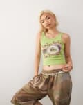 [Collusion] COLLUSION cami scoop singlet with sweet nothings fruit print-Green L GREEN