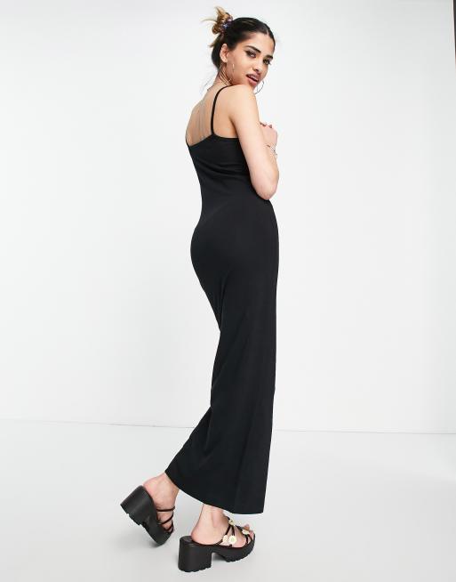 COLLUSION cami straight neck maxi dress in black