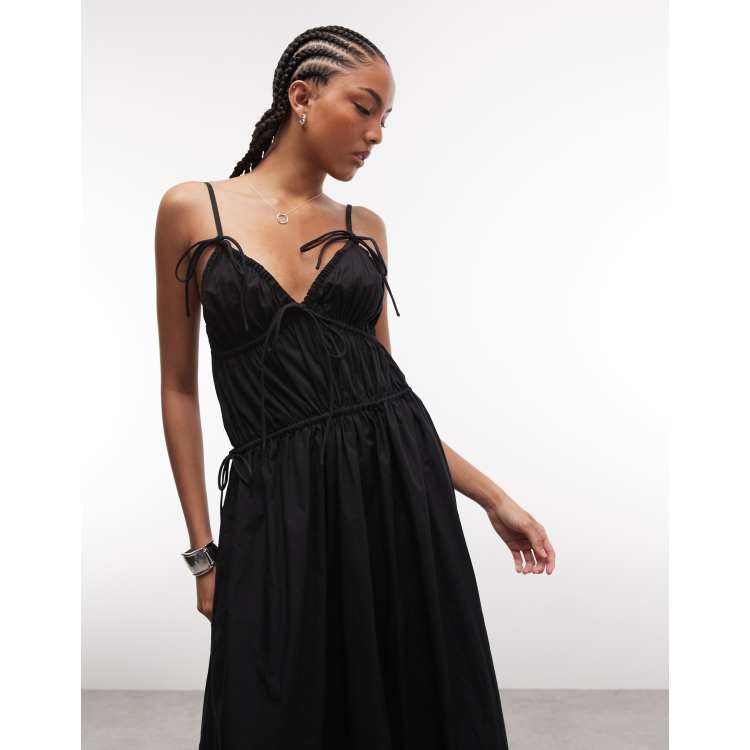 COLLUSION cami volume channel detail midi dress in black | ASOS